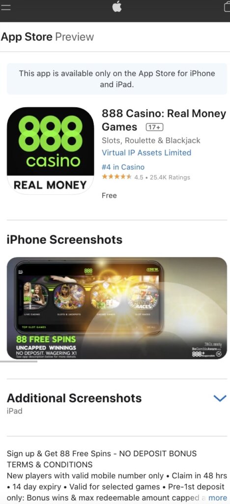 888 Casino App Store