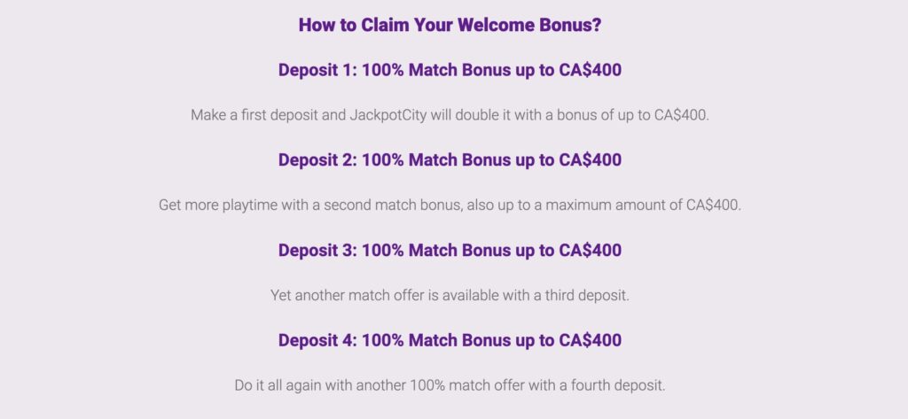 Jackpot City casino bonuses